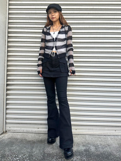 ボーダー透かしニットパーカー