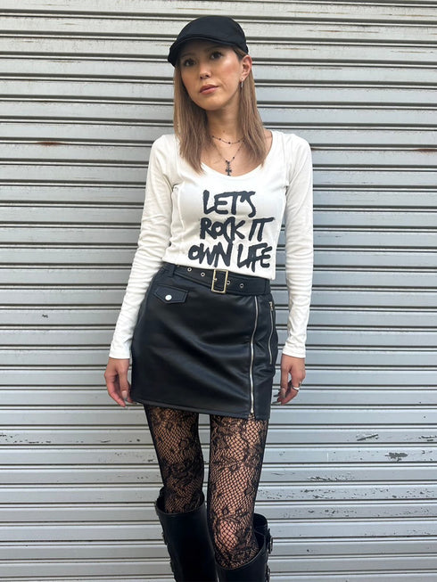 ベルト付フェイクレザータイトミニスカート