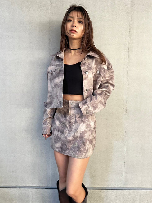 ニュアンス柄短丈シャツ