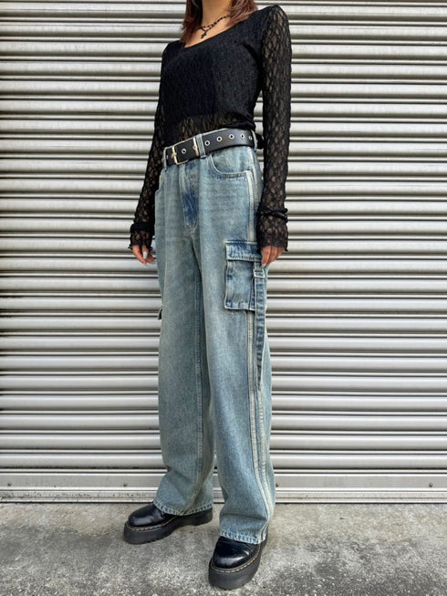 カーゴポケットワイドデニムパンツ