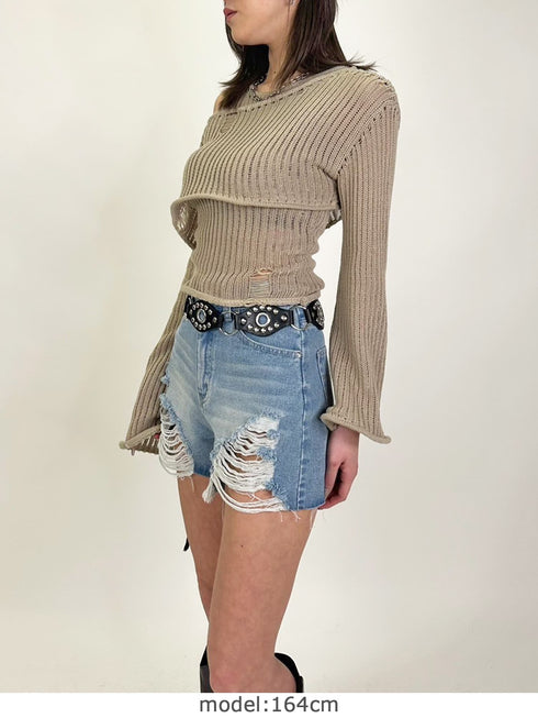 ハイダメージデニムショートパンツ