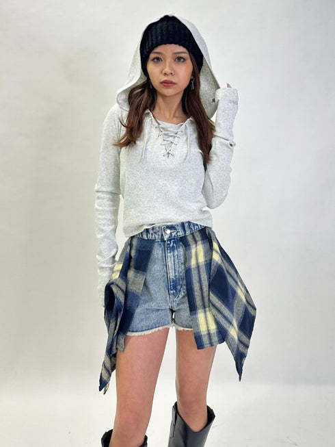 レースアップフードトップ