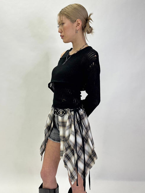 ダメージレイヤードニットトップ