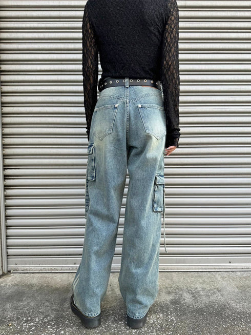 カーゴポケットワイドデニムパンツ