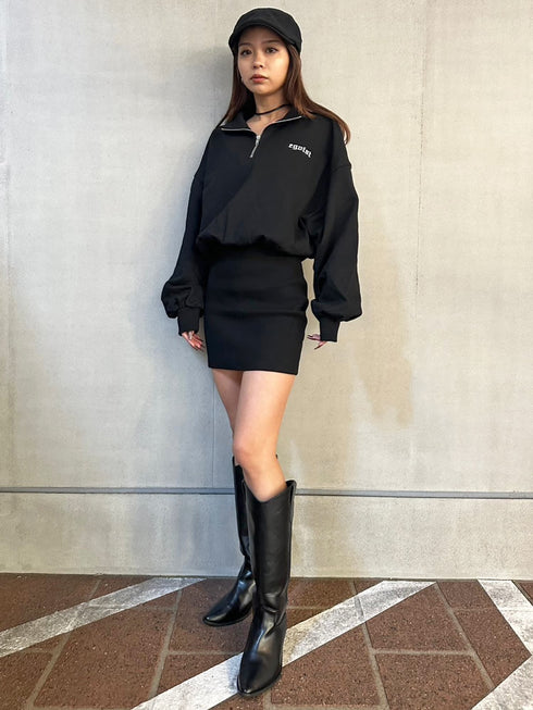 ハーフZIP裏毛ミニワンピース