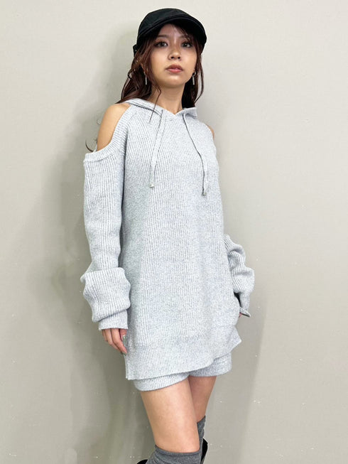 肩あきフード MIX二ットトップ