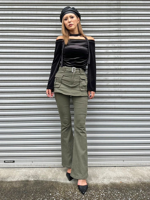 ストール付オフショルベロアトップ