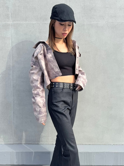 ニュアンス柄短丈シャツ