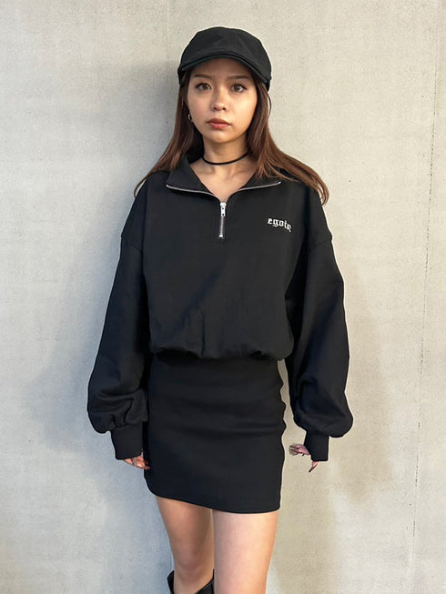 ハーフZIP裏毛ミニワンピース