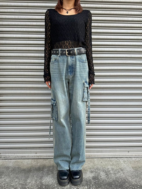 カーゴポケットワイドデニムパンツ