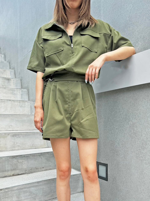 フロントZIPシャツオールインワン
