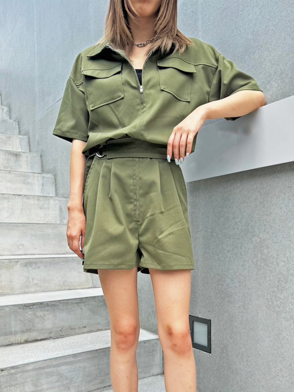 フロントZIPシャツオールインワン