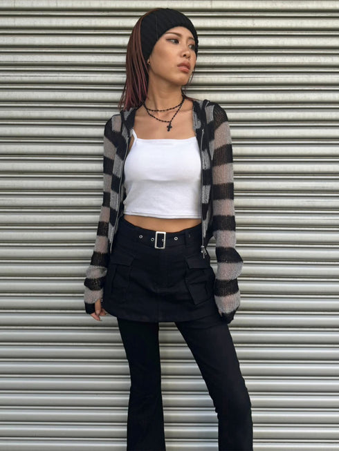 ボーダー透かしニットパーカー