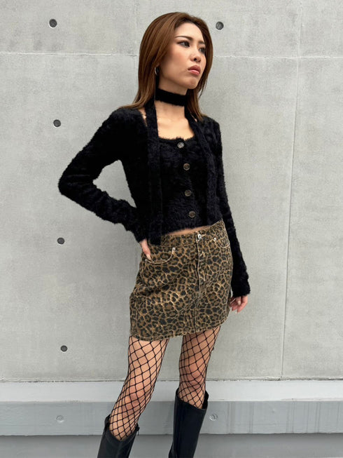 肩開きニットミニワンピース