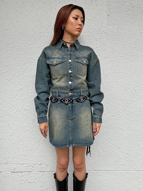 ヴィンテージ加工デニムワンピース