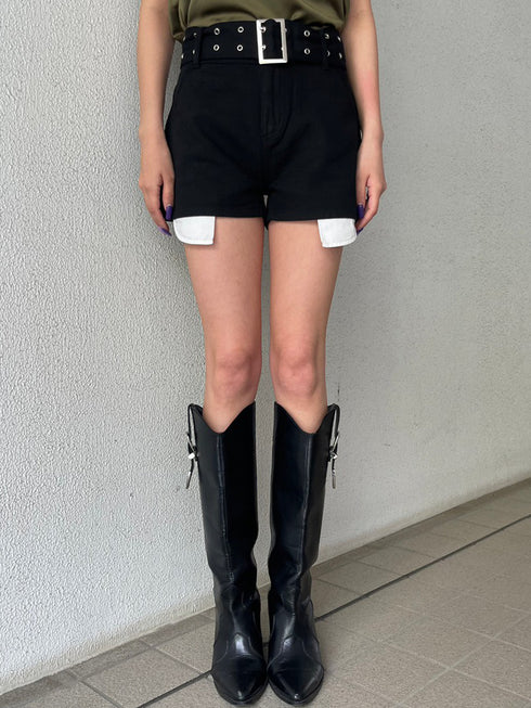 ハトメベルト付ツイルショートパンツ
