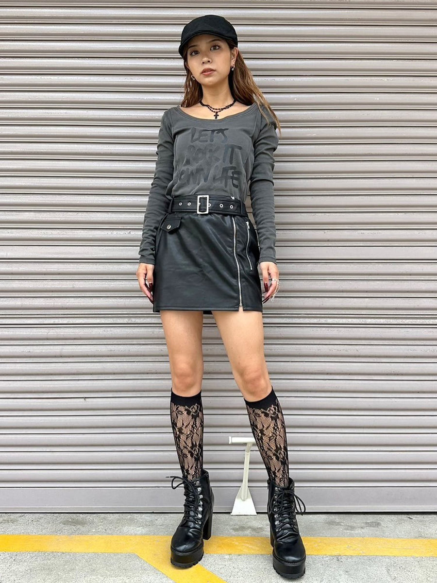 ベルト付きフェイクレザースカート?eimyistoire （eimy istoire - eimy  