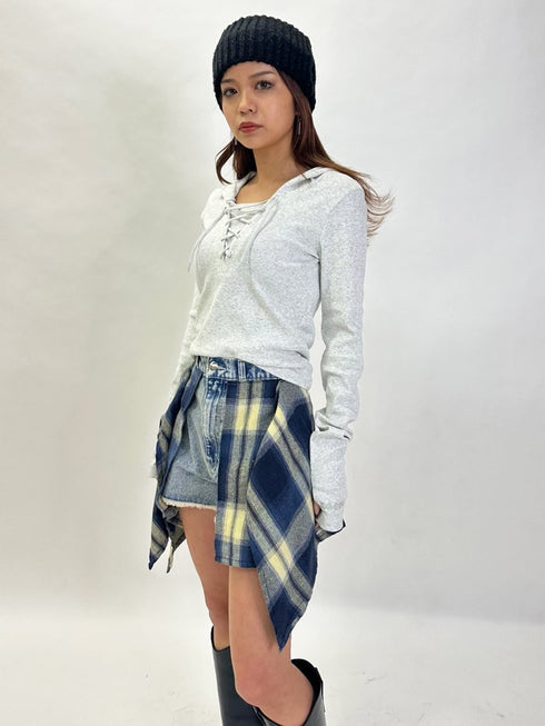 レースアップフードトップ