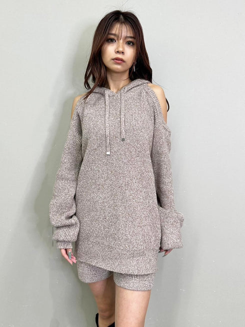 肩あきフード MIX二ットトップ