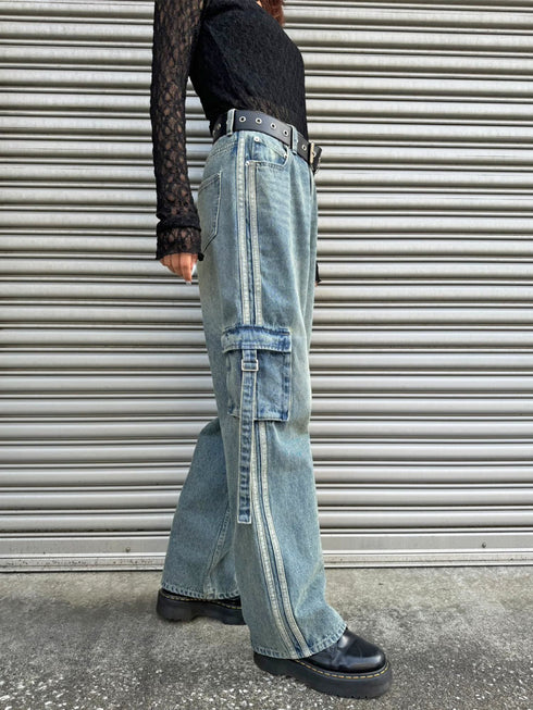 カーゴポケットワイドデニムパンツ