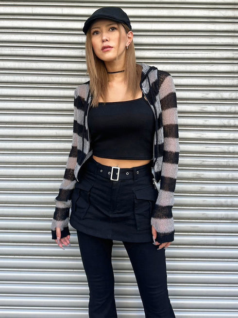 ボーダー透かしニットパーカー