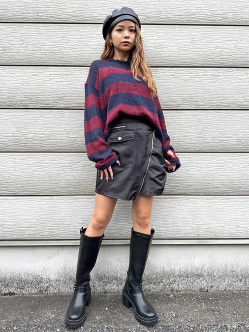 ダメージボ-ダーニットトップス