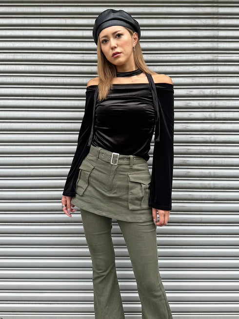 ストール付オフショルベロアトップ