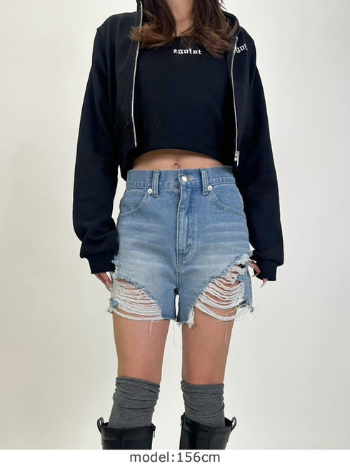ハイダメージデニムショートパンツ