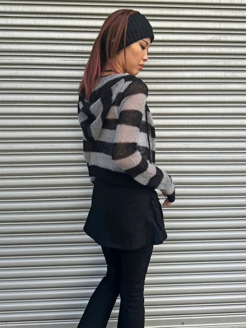 ボーダー透かしニットパーカー