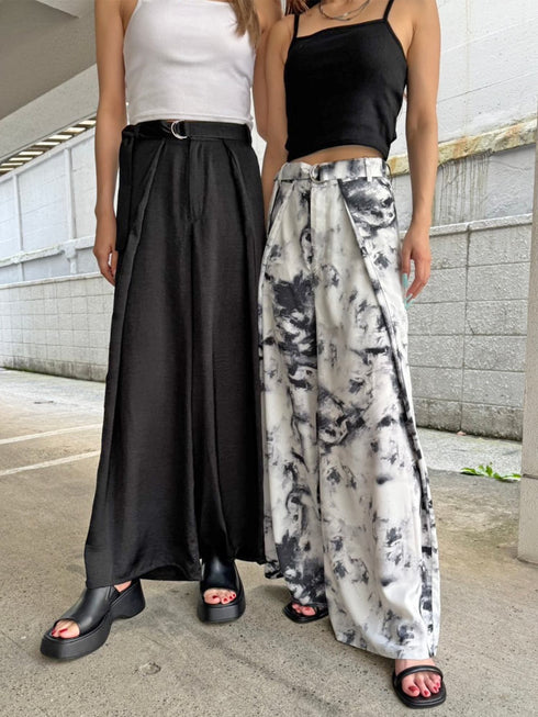 ベルト付ラップシフォンワイドパンツ