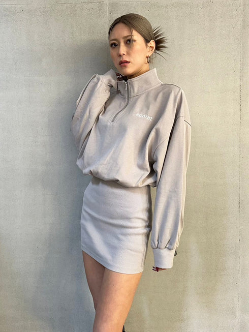 ハーフZIP裏毛ミニワンピース