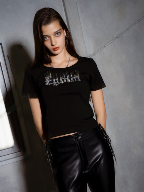 ラインストーンロゴTシャツ