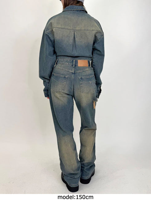ヴィンテージ加工デニムオールインワン