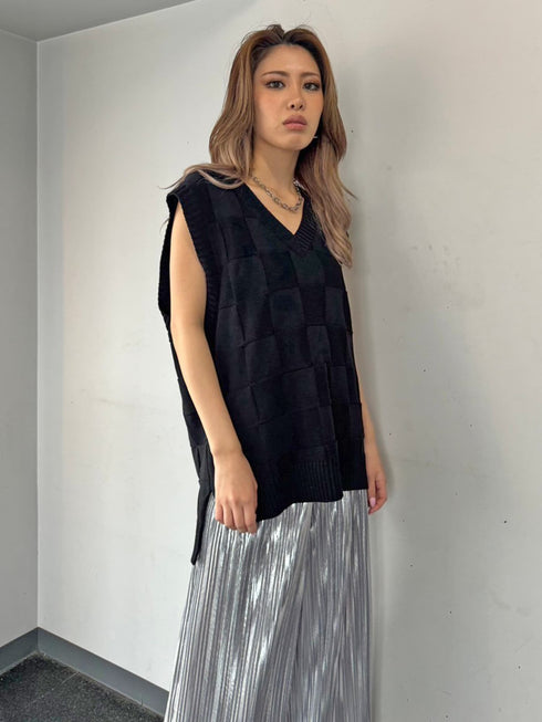 ブロックチェックニットベスト