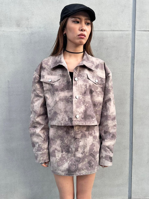 ニュアンス柄短丈シャツ