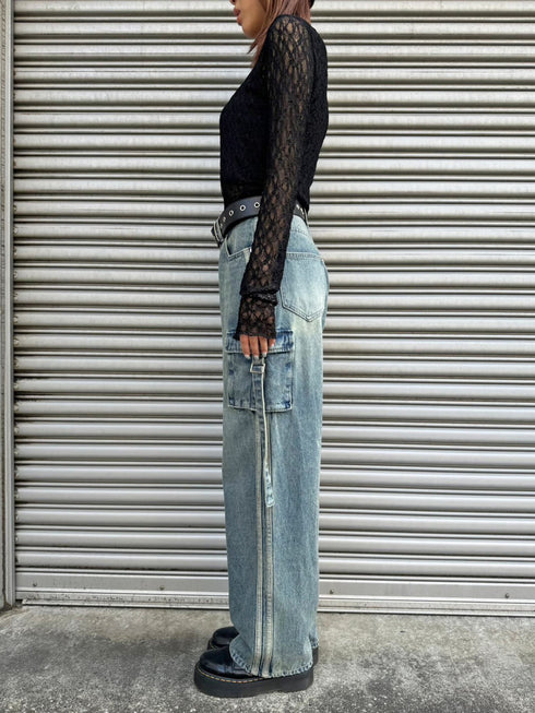 カーゴポケットワイドデニムパンツ