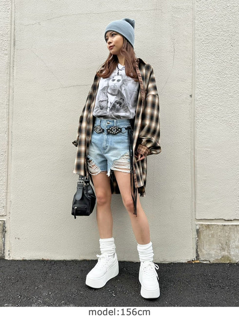 ハイダメージデニムショートパンツ