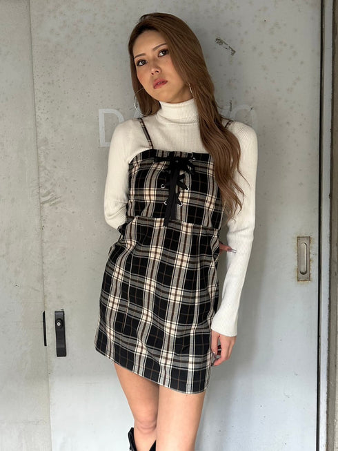 レースアップスリムキャミワンピース