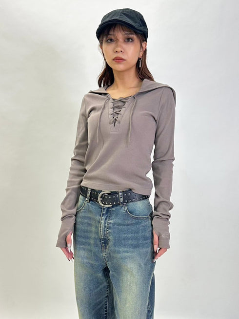 レースアップフードトップ