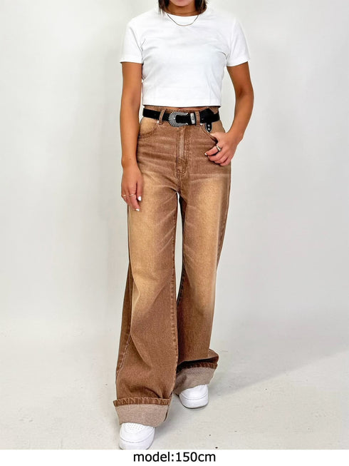 ヴィンテージライク加工ワイドパンツ