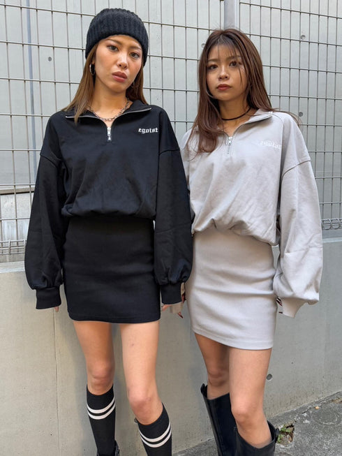 ハーフZIP裏毛ミニワンピース