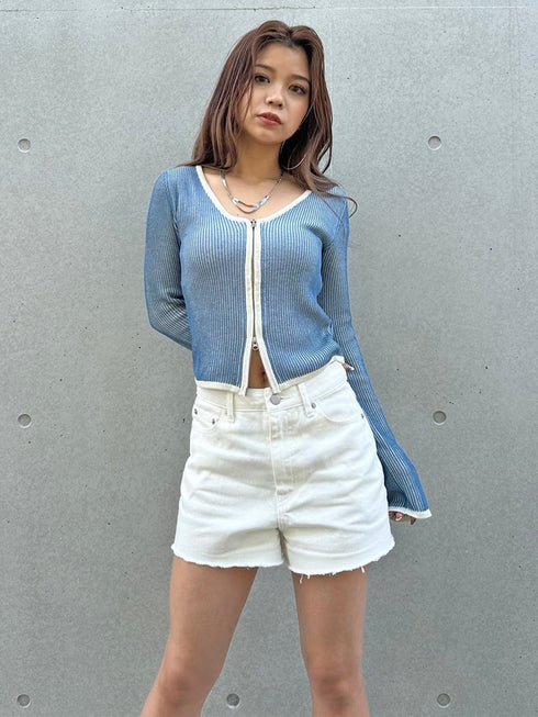 2カラー両ZIPニットカーディガン