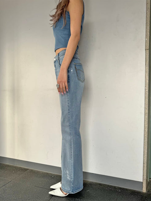 ホイルプリントデニムストレートパンツ