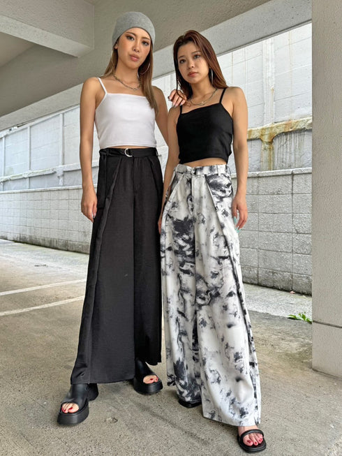 ベルト付ラップシフォンワイドパンツ