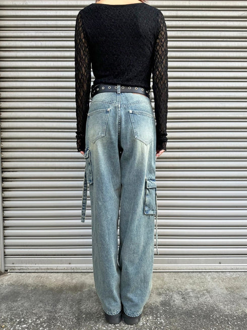 カーゴポケットワイドデニムパンツ