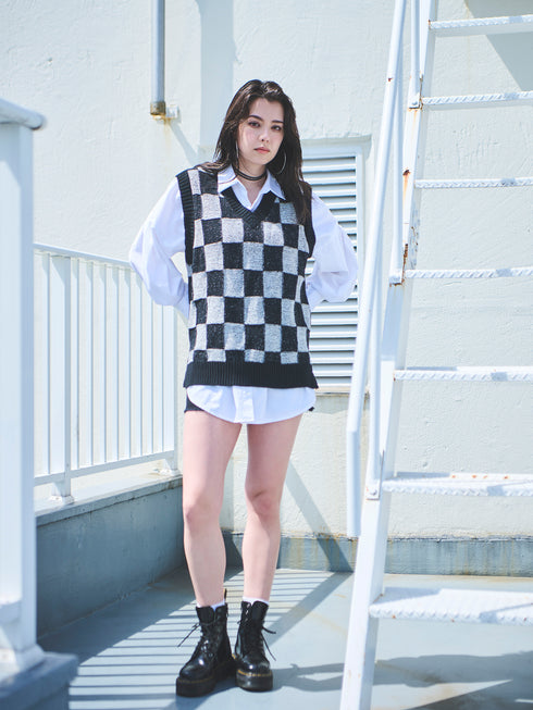 ブロックチェックニットベスト