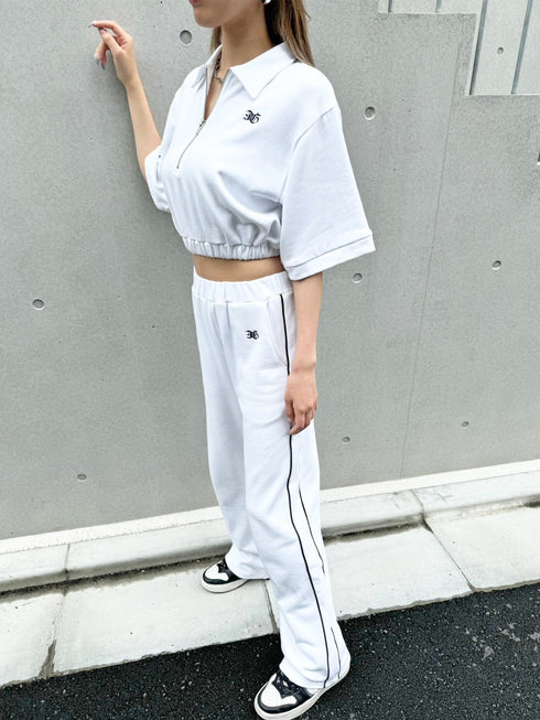 ハーフZIPロゴ刺繍トップス