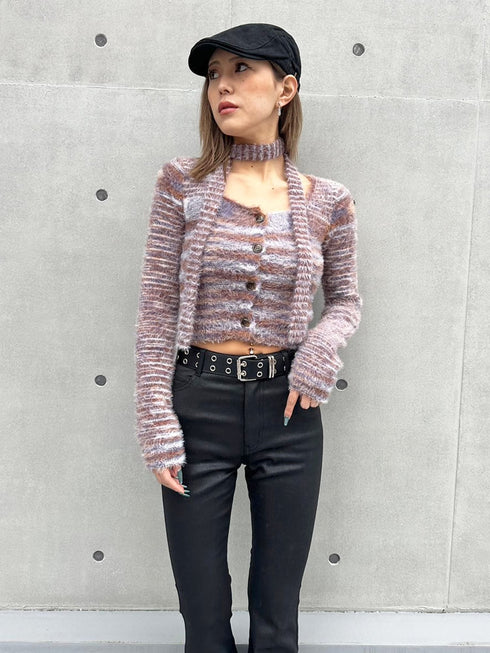 ストール付スクエアネックニットトップス