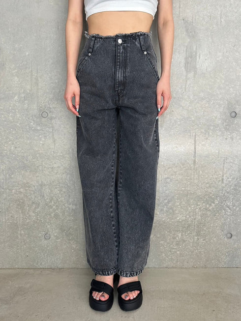 カットオフハイウエストデニムワイドパンツ
