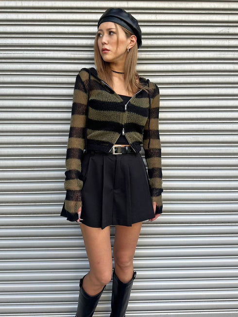 ボーダー透かしニットパーカー